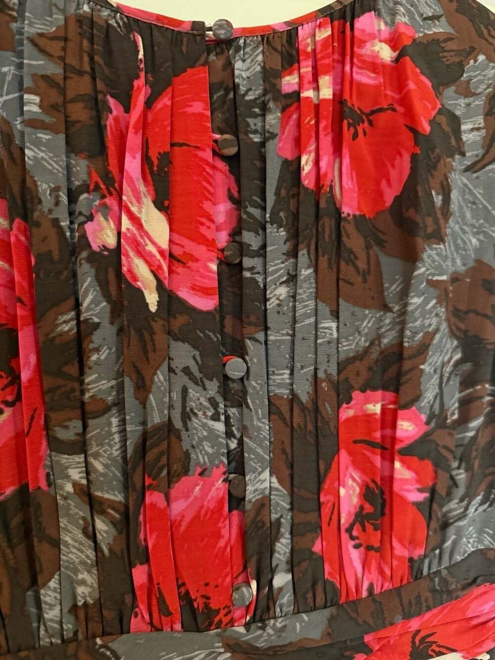 Boden Floral Fit Flare Dress US 4L UK 8L Red Pink Brown Pintuck Sleeveless Lined - Picture 9 of 9